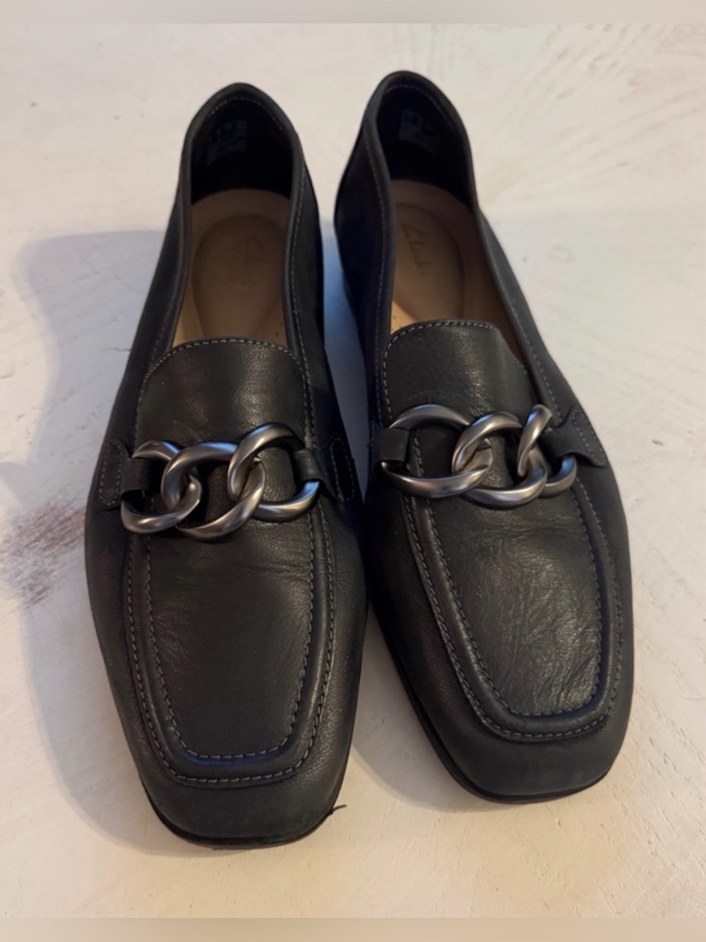 Clarks Black Leather Slip On Sarafyna Iris Loafers Shoes Size 10 Women’s